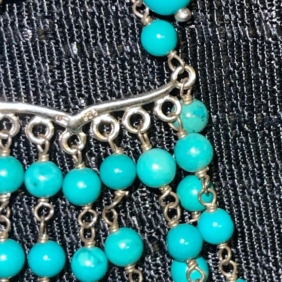 Sterling Silver Earrings, Chandelier Style, Turquoise Type Beads - Picture 4 of 4